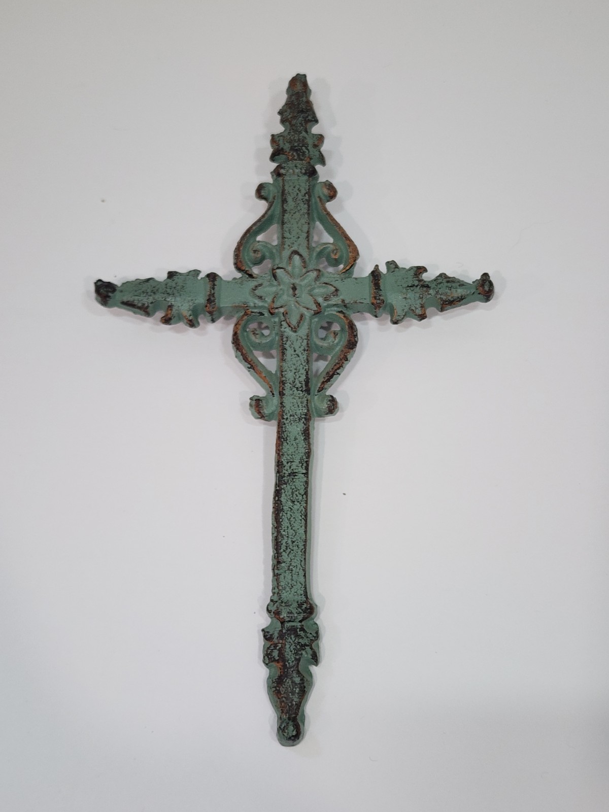 Cast Iron Wall Cross Plaque Brown Distressed Rustic Primitive Christian Decor