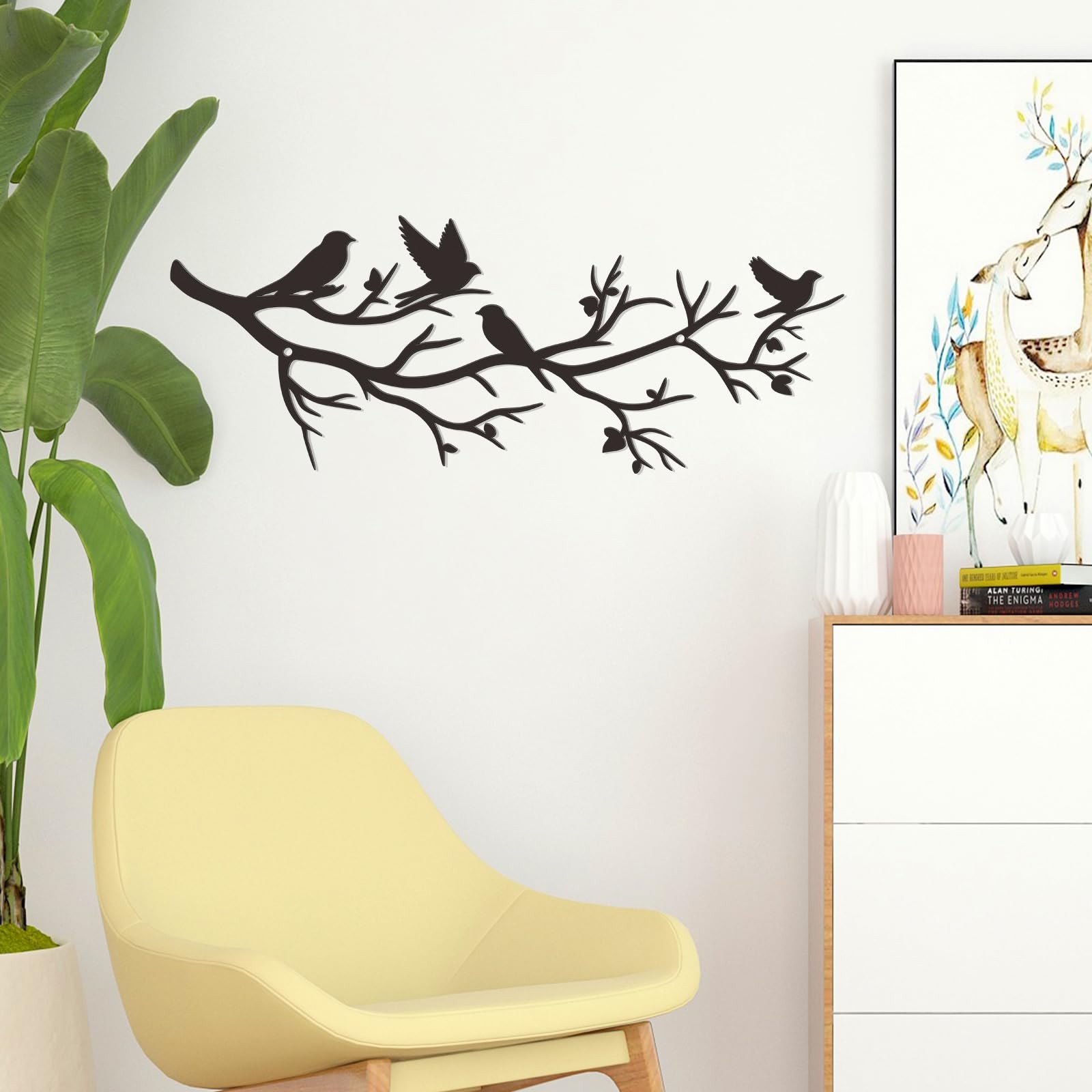 Medium Black Metal Tree With Birds On Branch Wall Art Living Room Garden Decor