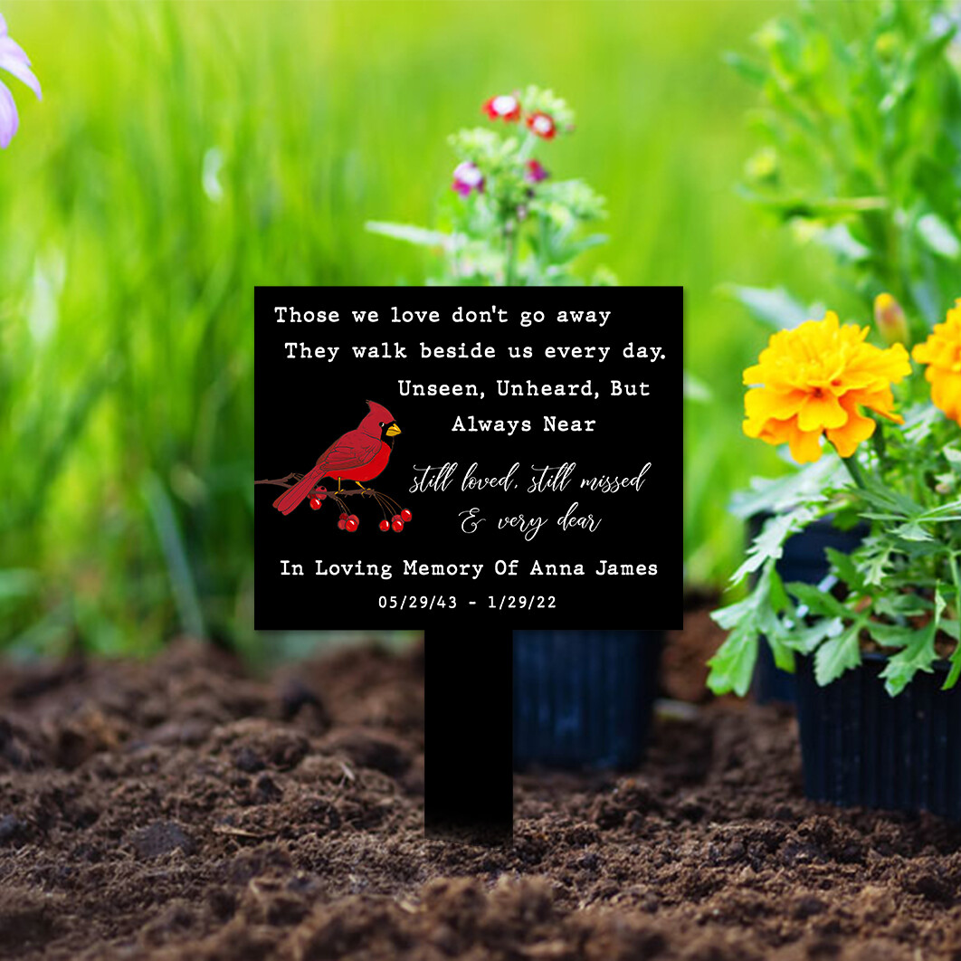 Memorial Stake with Cardinal Personalized Acrylic Plaque Garden Grave Marker