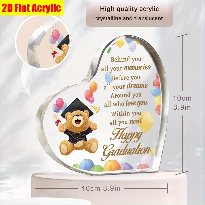 Acrylic Heart Plaque Teddy Bear Happy Graduation Keepsake Graduation Kids Gift