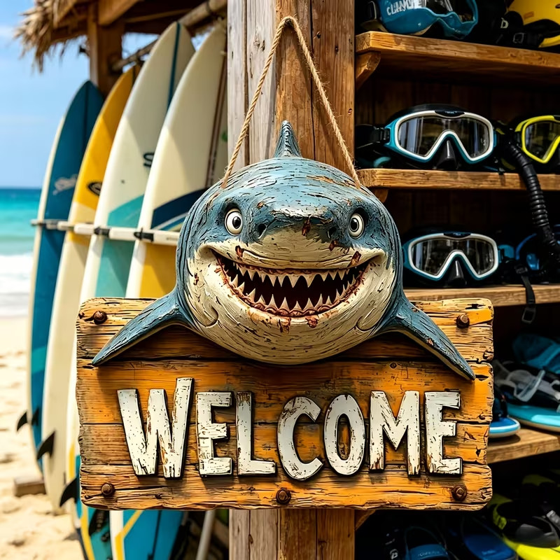Flat Shark Wooden Sign – Rustic-style Wall Decor Indoor and Outdoor 2D Bold