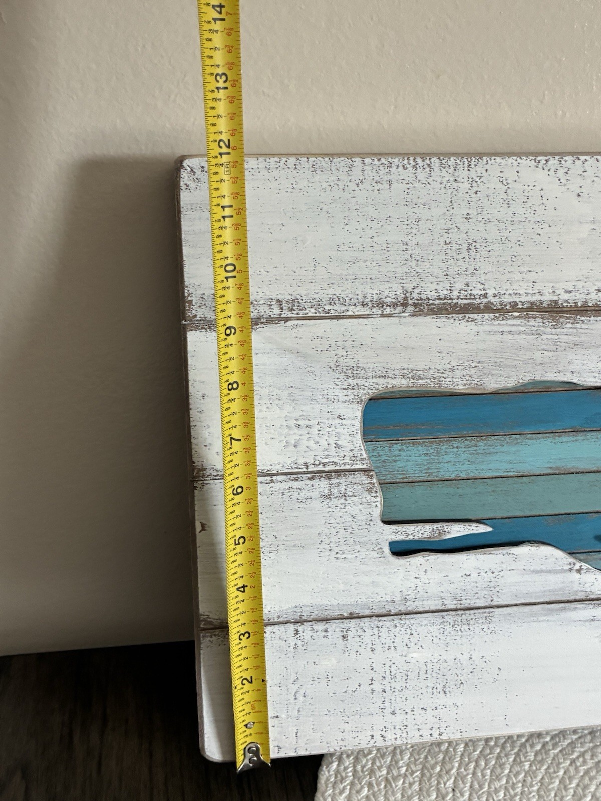 Distressed Wood Whale Nautical Beach Wall Plaque, White/Blue, 19×12 in