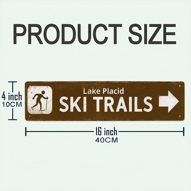 Lake Placid Ski Trails Vintage Brown Metal Sign Ski Lodge Cabin Wall Decoration