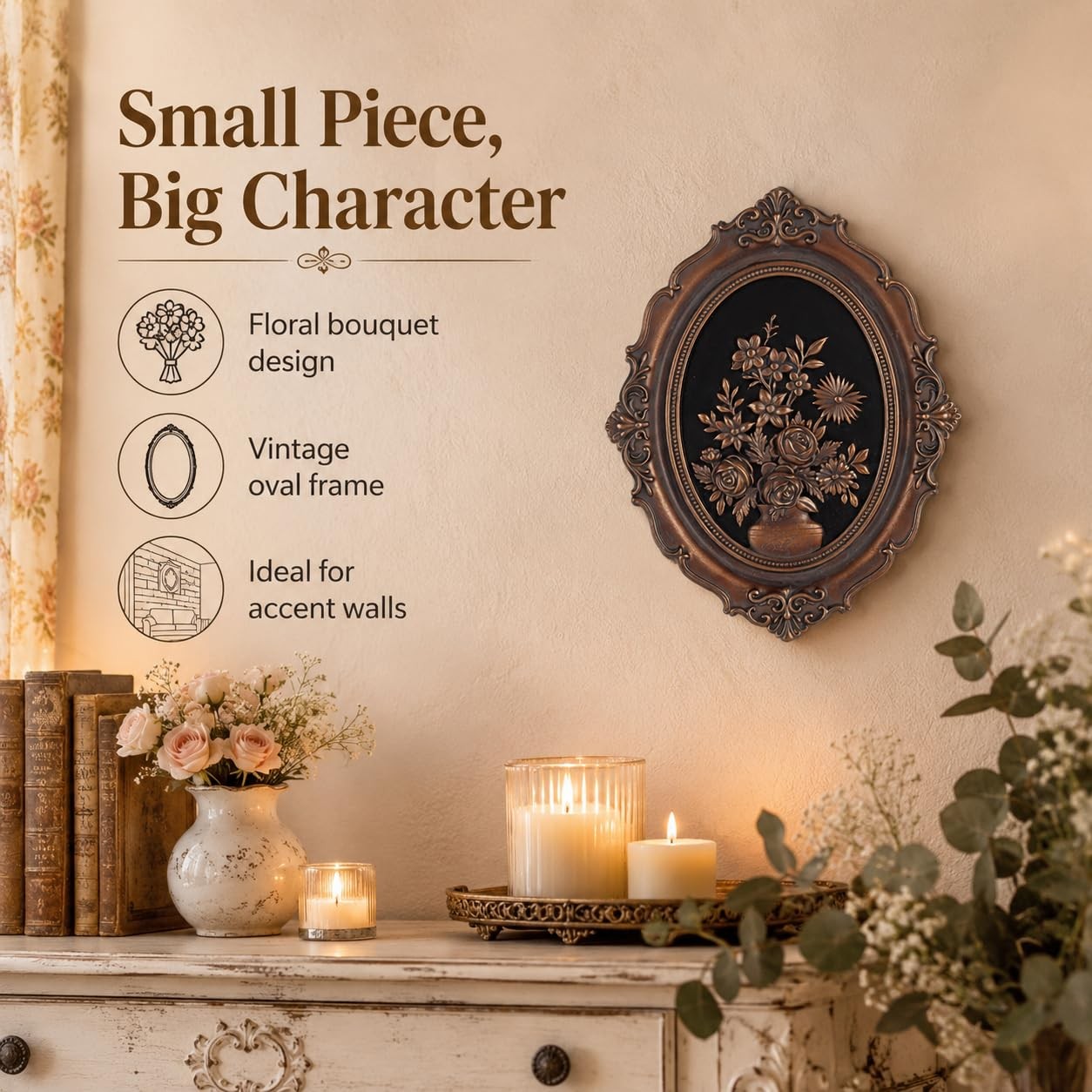 Vintage Wall Decor Art – 10″ Antique Gold Resin Relief Sculpture,Victorian St…
