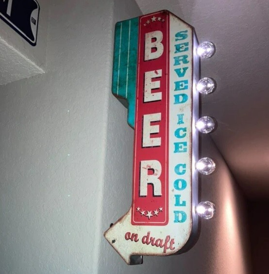 Beer On Draft Metal LED Sign Vintage Room Marquee Cave Home Man Ice Cold Bar Tap