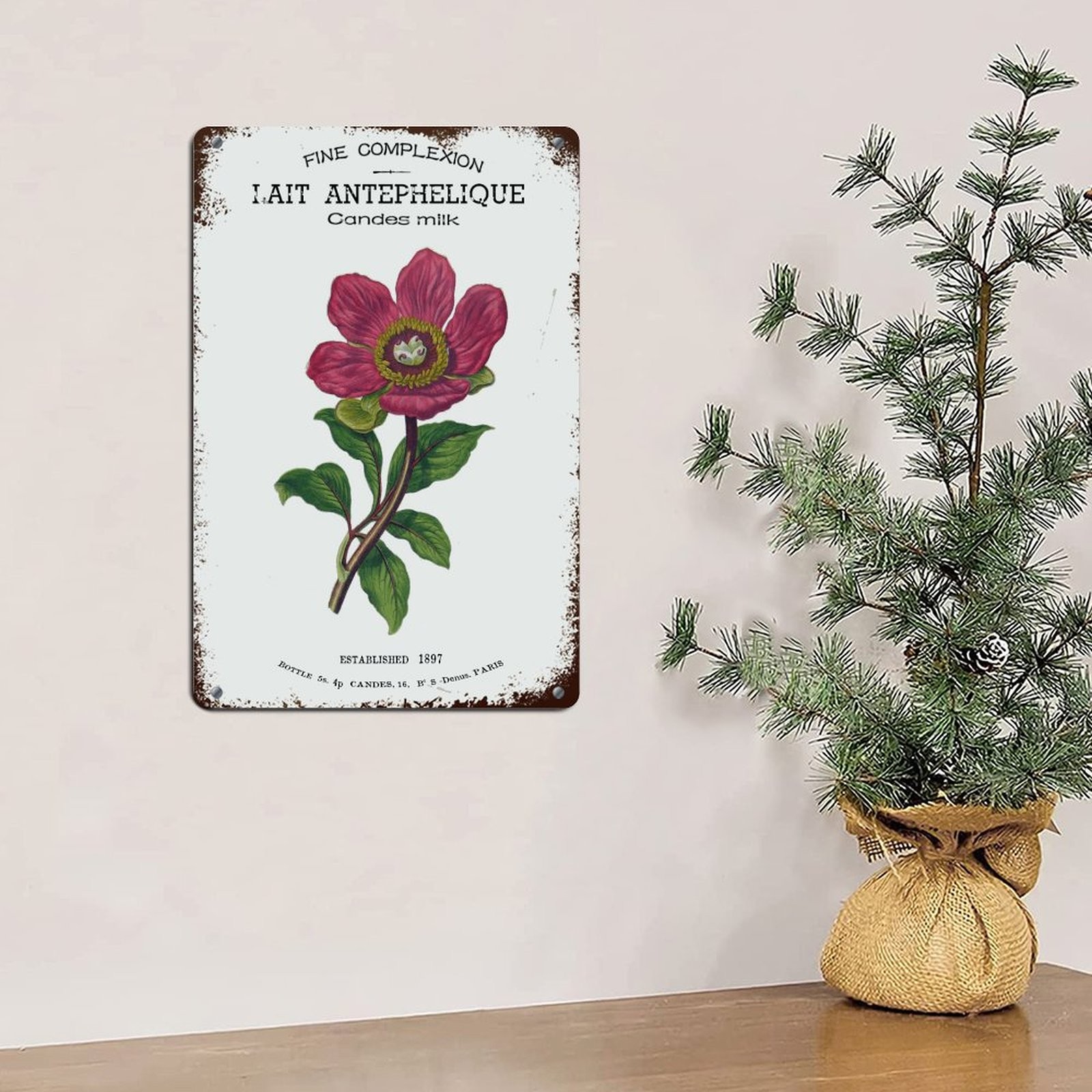 Vintage French Floral Metal Wall Decor – Pink & Beige
