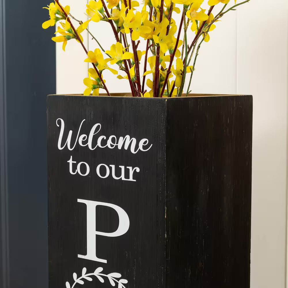 24 In. H Double Sided Solid Wood Black Boxed “WELCOME PORCH” Porch Sign
