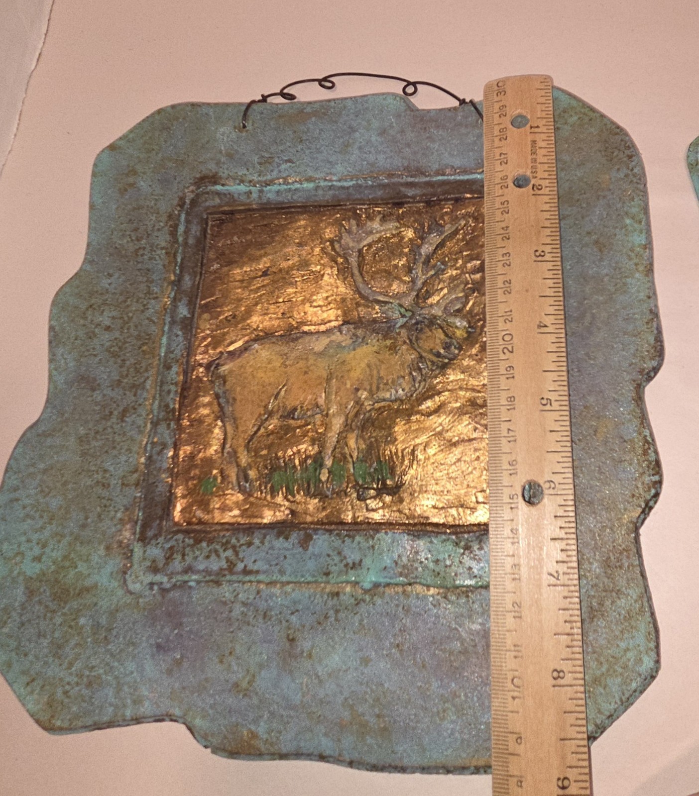 Jeanne Dana Cold Bronze Plaques Wall Art Salmon Caribou Elk Mixed Media 2 Pieces