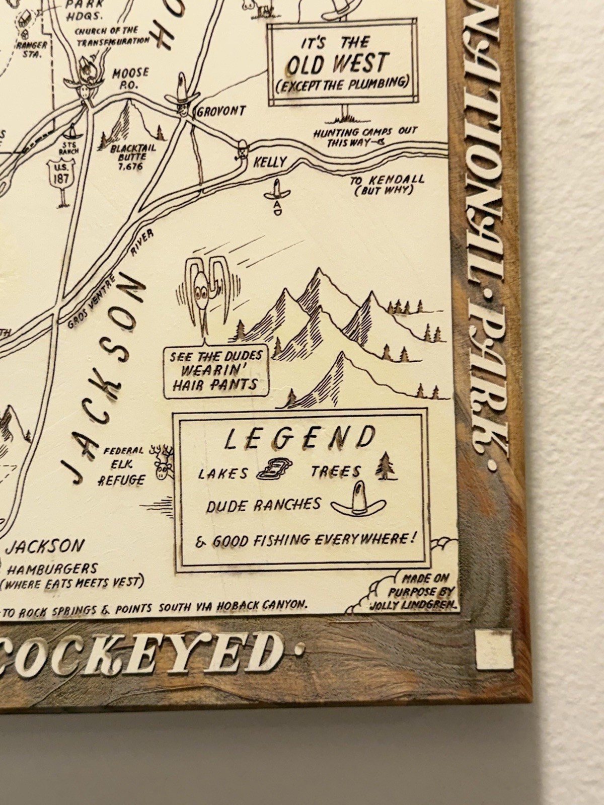 JACKSON HOLE – SOLID WOOD FUN ENGRAVED MAP – WALL ART – YELLOWSTONE – UNIQUE