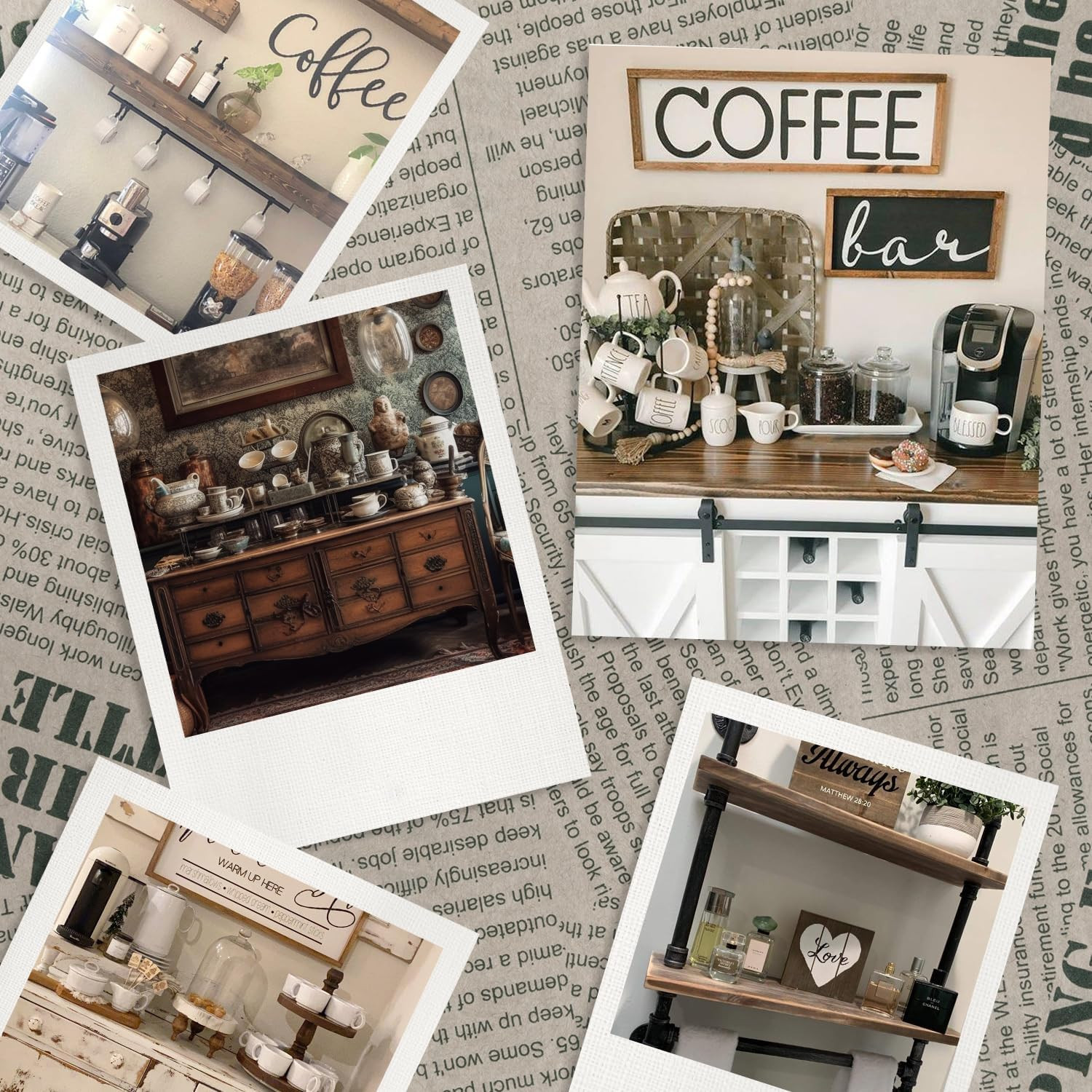 Coffee Tea Cocoa Bar Sign Decor Farmhouse Wall Plaque with Wood Grain Retro Cafe