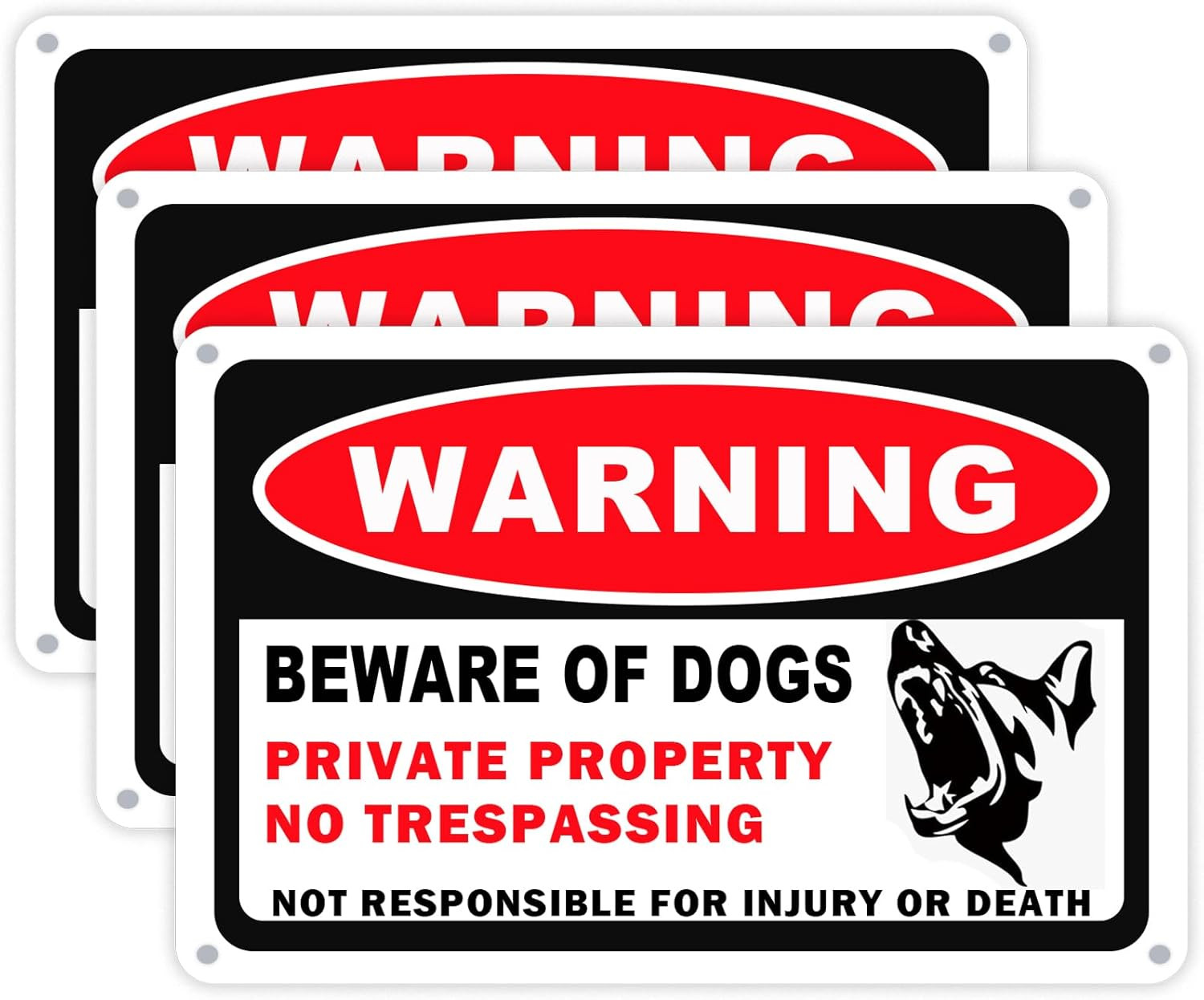 3 Pack Beware of Dog Signs for Fence – 10X7 Inch, Rust Free Aluminum, Reflective