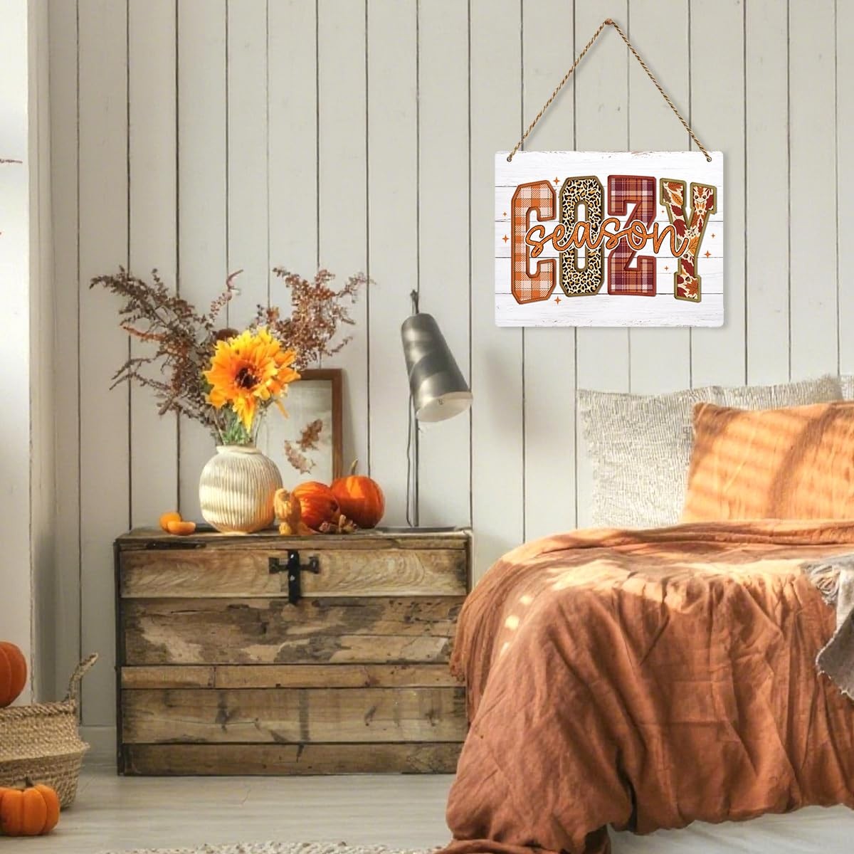 BELLOWDEER Hey There Pumpkin Rustic Wood Hanging Sign Fall Decor 8×10 Inches