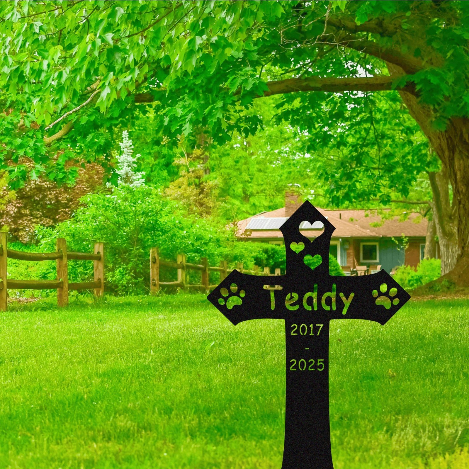 Personalized Pet Memorial Cross Stake, Custom Dog Grave Marker Garden Tribute