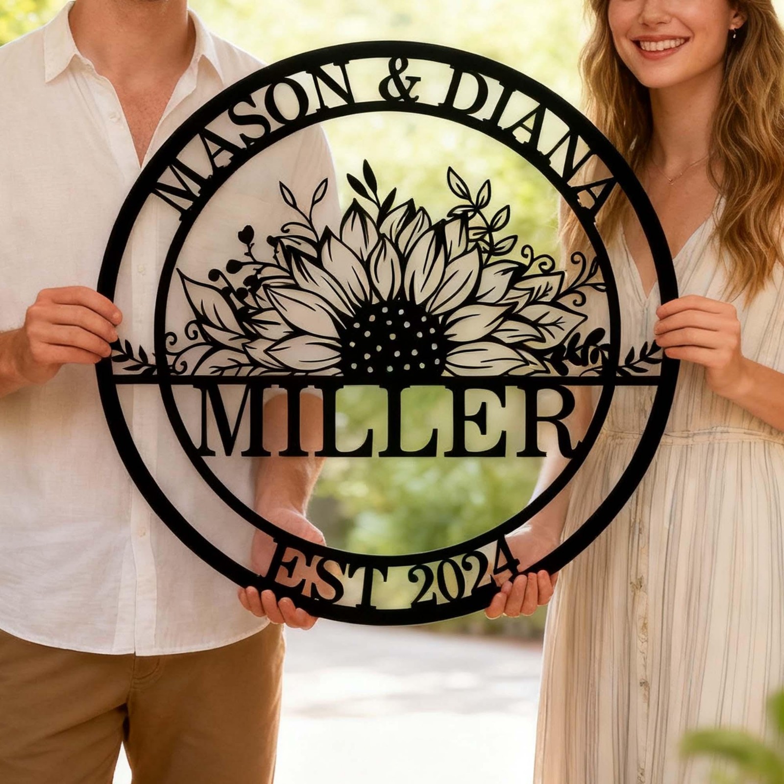 Personalized Sunflower Family Metal Sign, Wedding Anniversary Gift