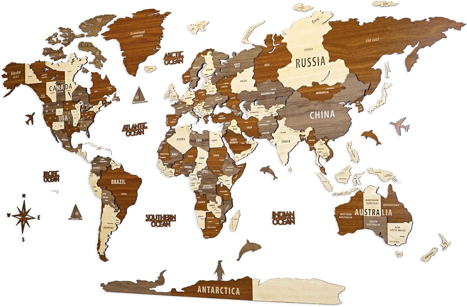 , Multilayer 3D Wooden World Map, Travel Map States and Capitals, Wall Decor for