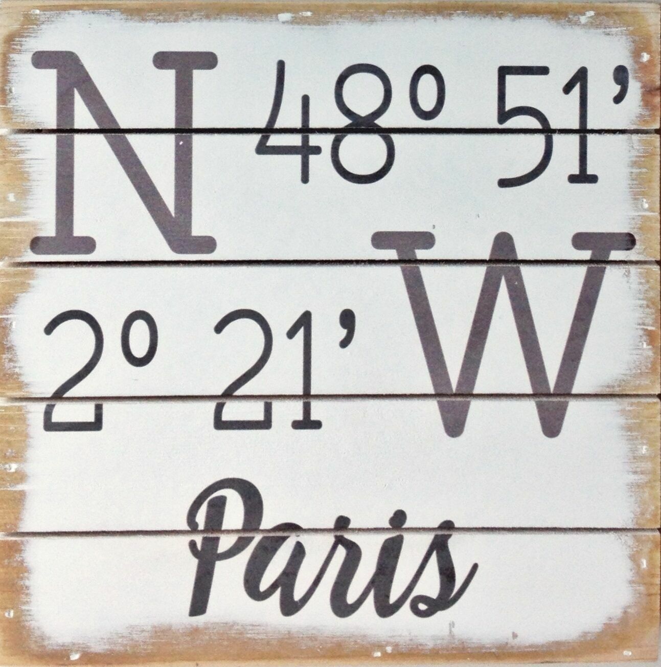 Wall Art – Geographical Coordinates of Paris, France – Wood Sign – Pallet Style