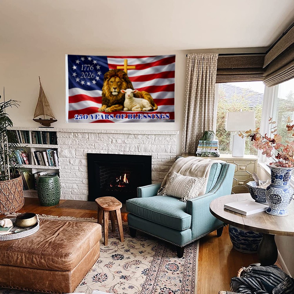 250 Years of Blessings Jewish The Lamb And Lion Patriotic Flag Banner 3x5Feet