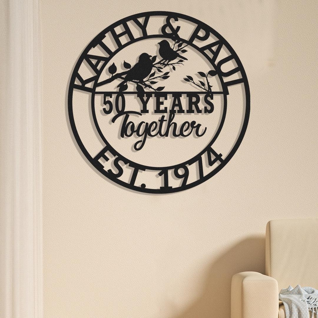 Personalized Couple Birds Metal Sign, Wedding Anniversary Gift