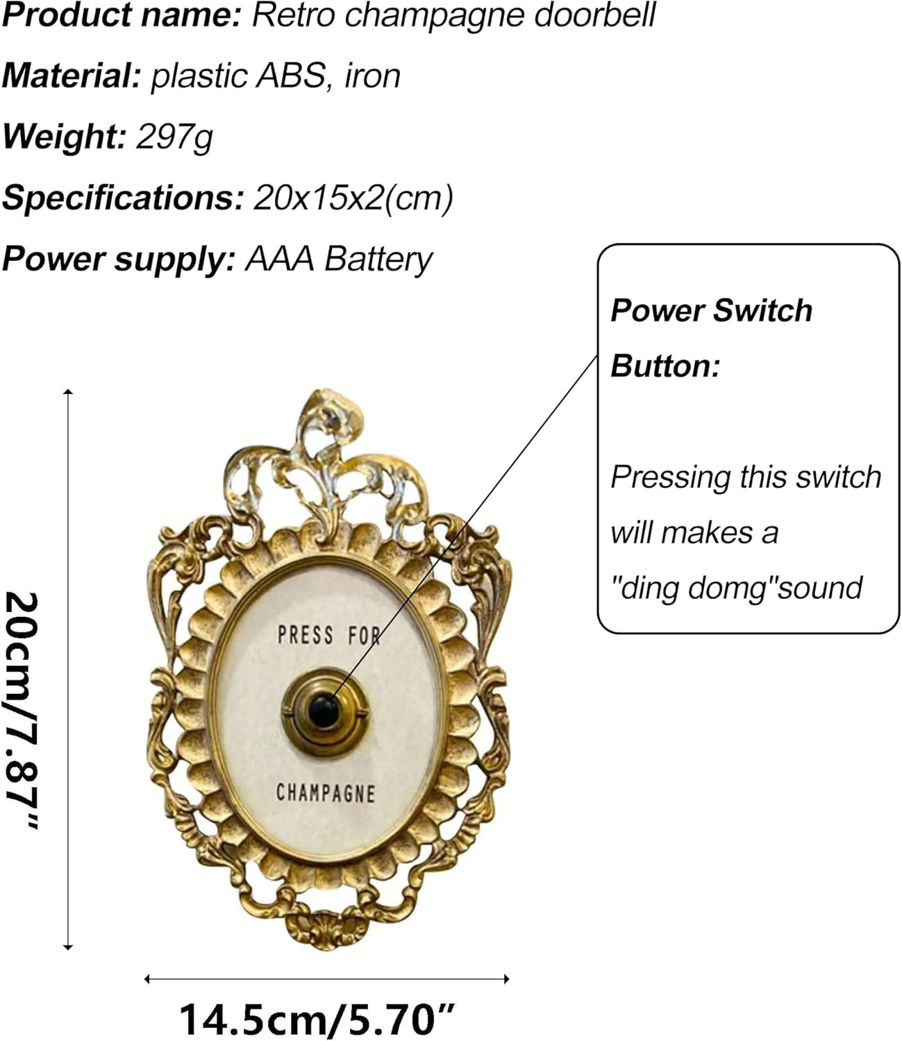 Press for Champagne Button – Door Ring Bell – Champagne Themed Decor, Wall Plaqu