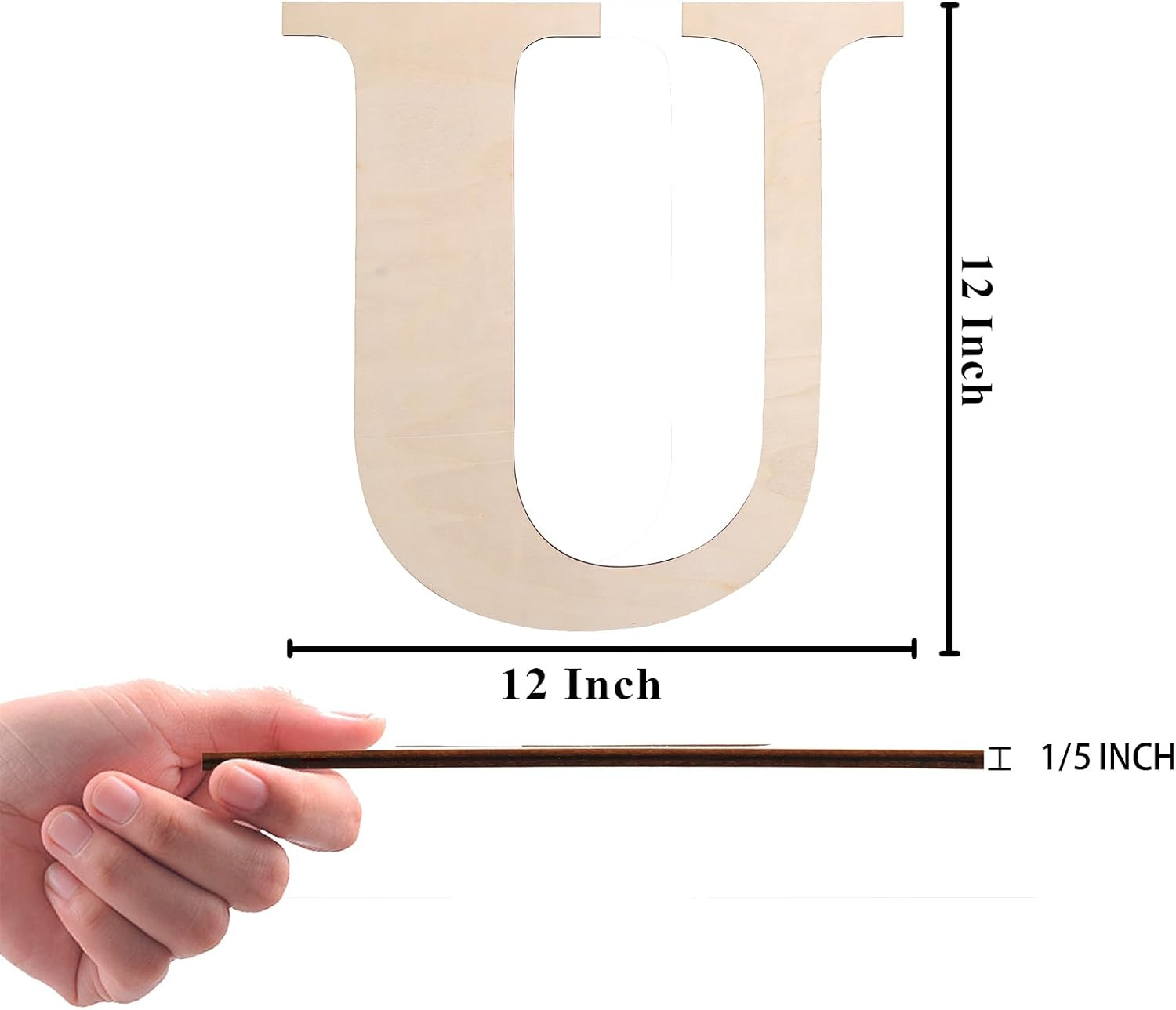 12 Inch Wooden Letter, Smooth Surface Wood Letters for Wall Decor, 1/5 INCH Blan
