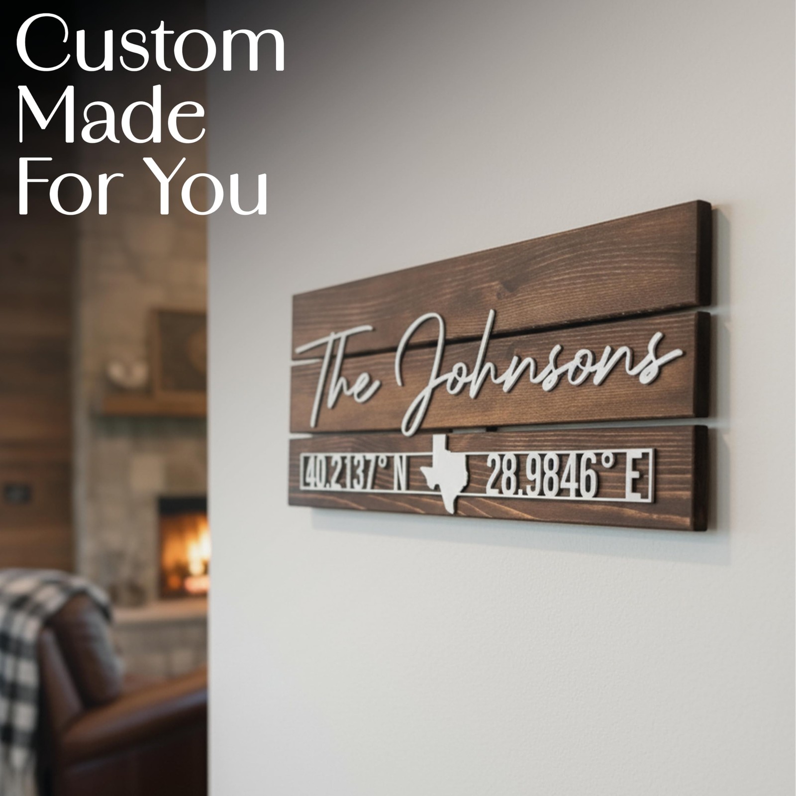 Custom Coordinates Sign Family Name Latitude Longitude Anniversary 23×10″