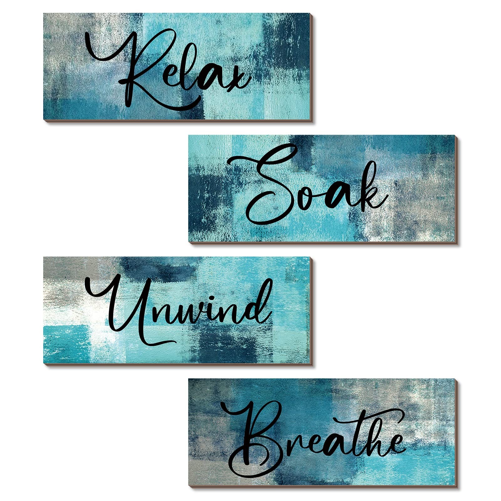 4 Pcs Bathroom Wall Decor 10 X 4 Inch Bathroom Wall Art Contemporary Wood Restro