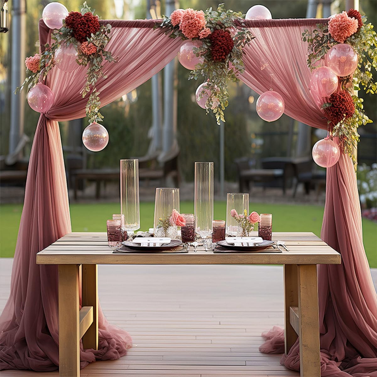 2 Panels Arch Draping Fabric, 29 x 20FT, Terracotta, Chiffon, Sheer Drapes