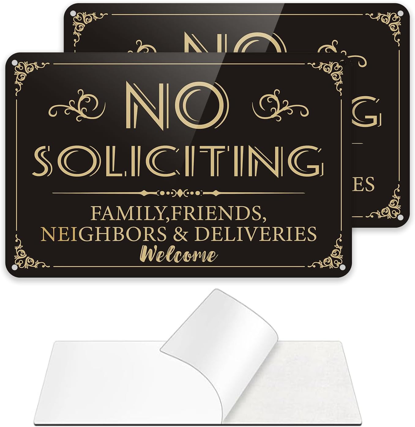 2 Pack 9 x 6 Inches No Soliciting Sign Family Friends and Neighbors Welcome F…