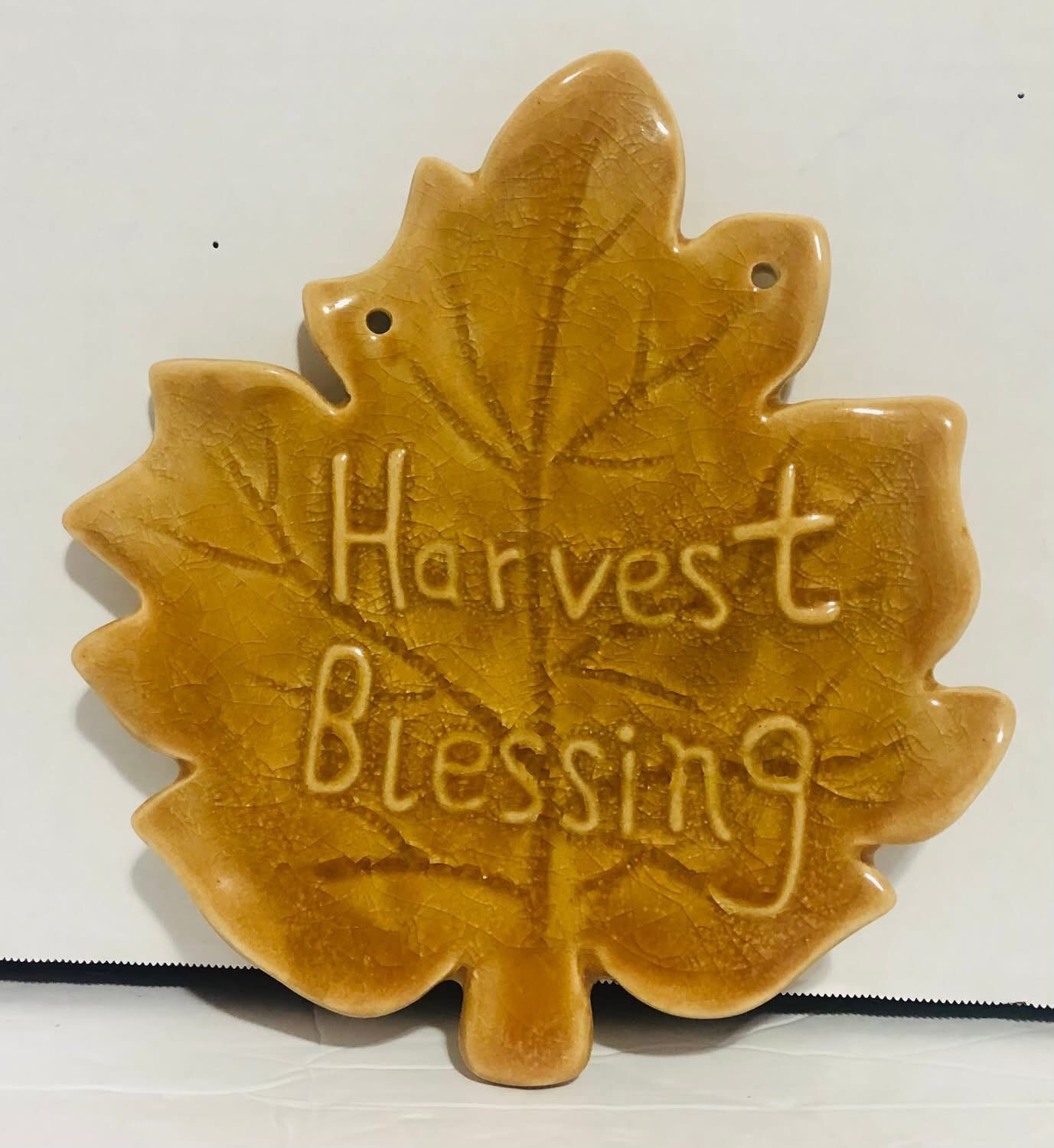 Harvest Blessing Glossy Glazed Ceramic Leaf Wall Hanging