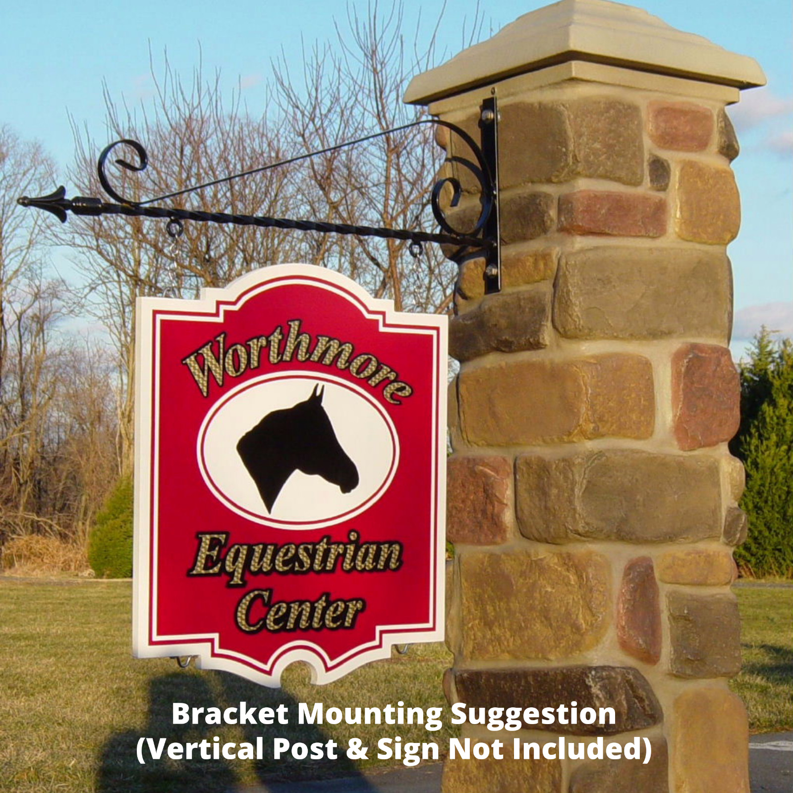 Scroll Sign Bracket Metal Wall Mounted Black Powder Coated for 16-24″ signs
