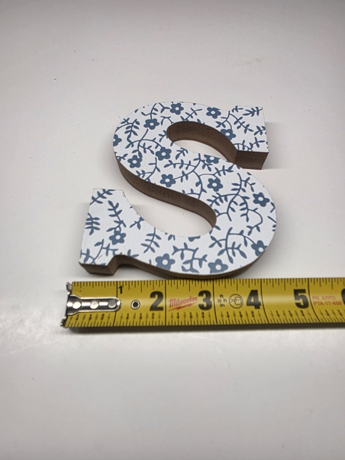 Decorative Wood Free Standing / Hang Letter “S” Blue Floral