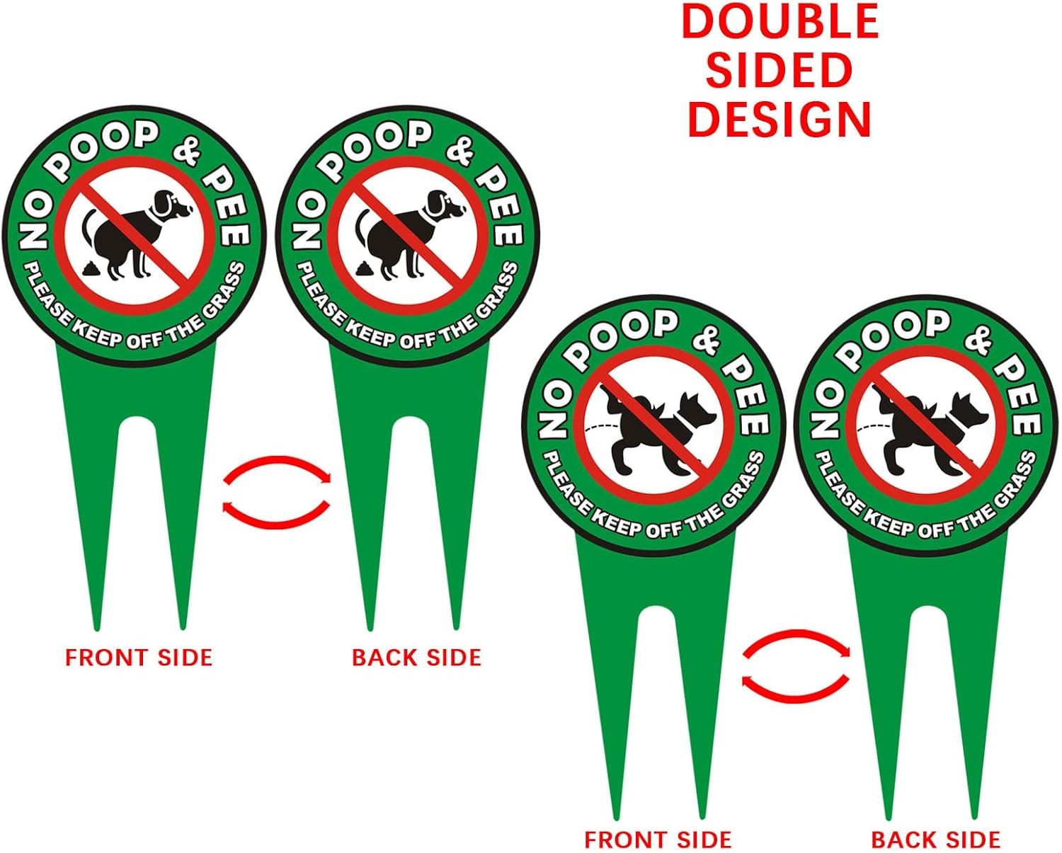 2 PCS No Dog Poop Signs for Yard 12 x 6 inch Double Sided PLEASE KEEP OFF THE