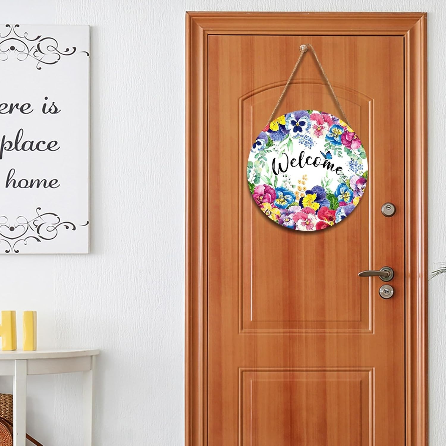 Outdoor Spring Summer Floral Flowers Wood Door Hanger Rustic Welcome