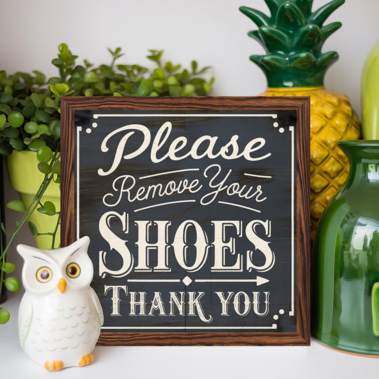 2D Kindly Take Off Your Shoes. Thank You. Wooden Framed Sign for Bathroom Decor