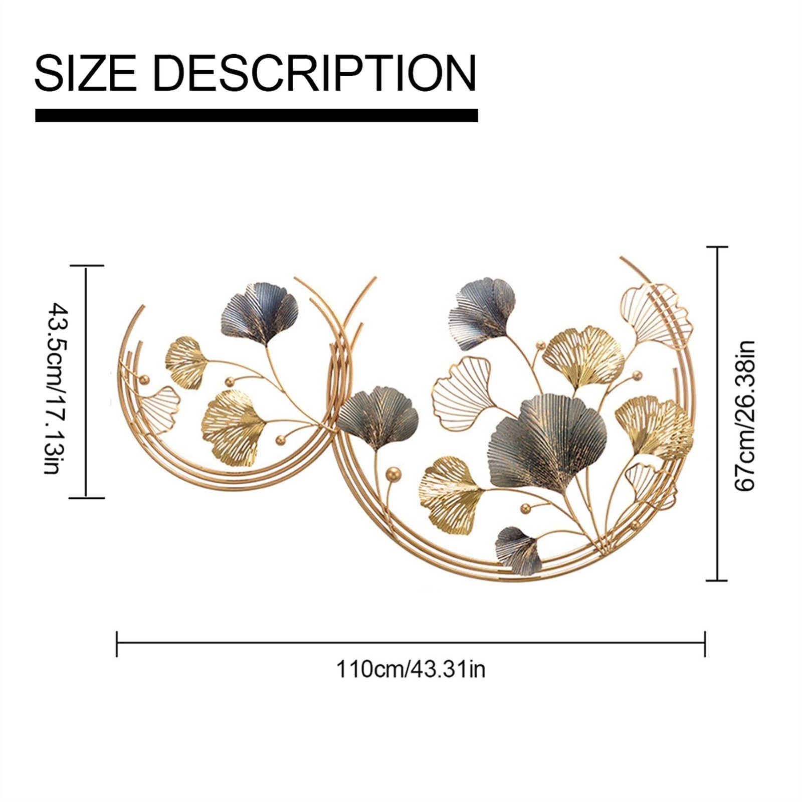 3D Room Wall Decor, Handmade Art Metal Round Golden Ginkgo Leaf Decorative Wa…