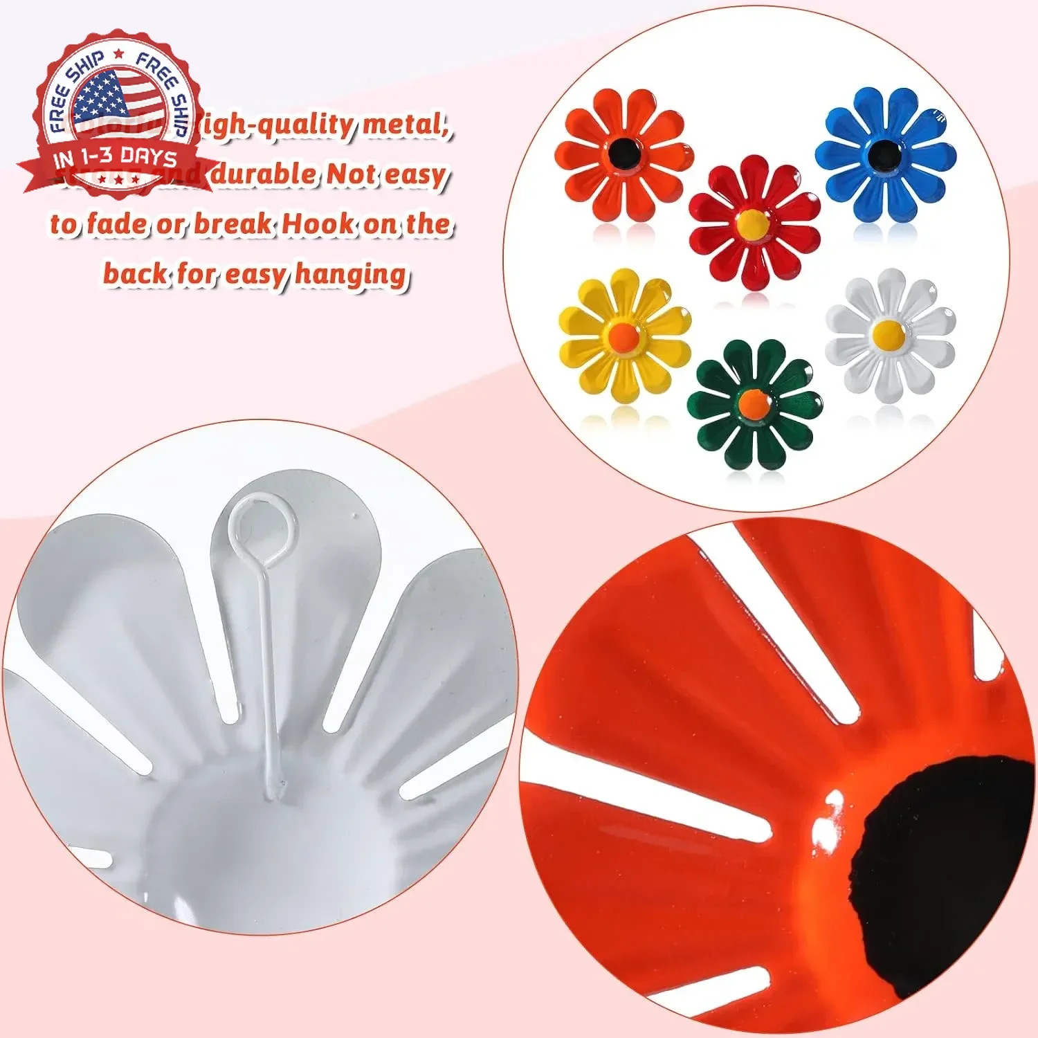 6pcs Metal Wall Flowers Outdoor Wall Decor Garden Fence Ornaments 4 Inches Sunfl