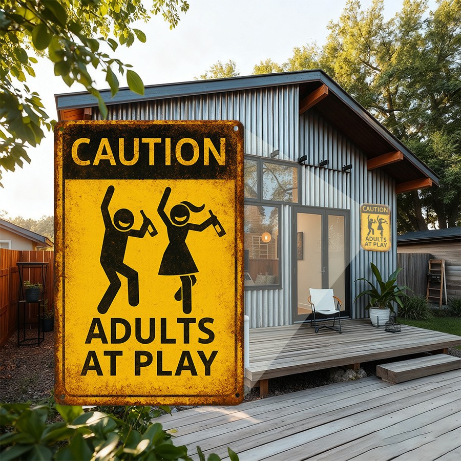 Caution Adults At Play Tin Sign Vintage Metal Funny Drinking Wall Decor Bar Gift