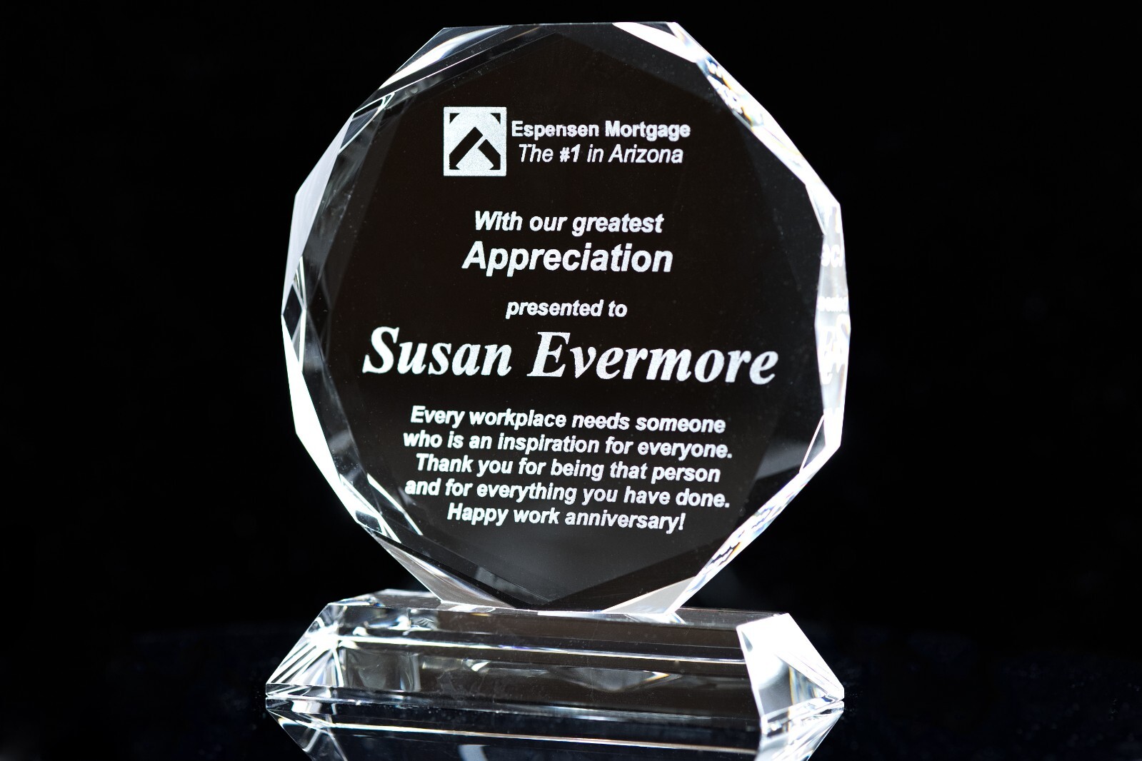 Personalized Crystal Employee Award, 6 inch, Thank you Appreciation Plaque