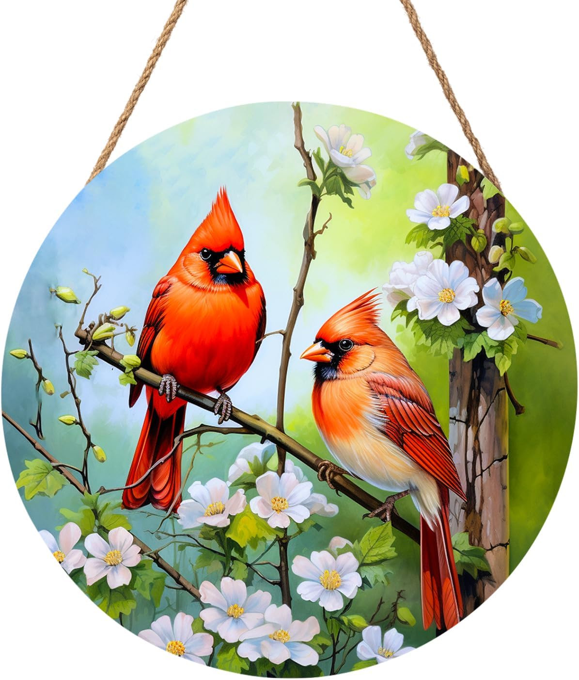 Spring Summer Cardinal Welcome Door Sign for Front Door Decor,Spring Pink Floral