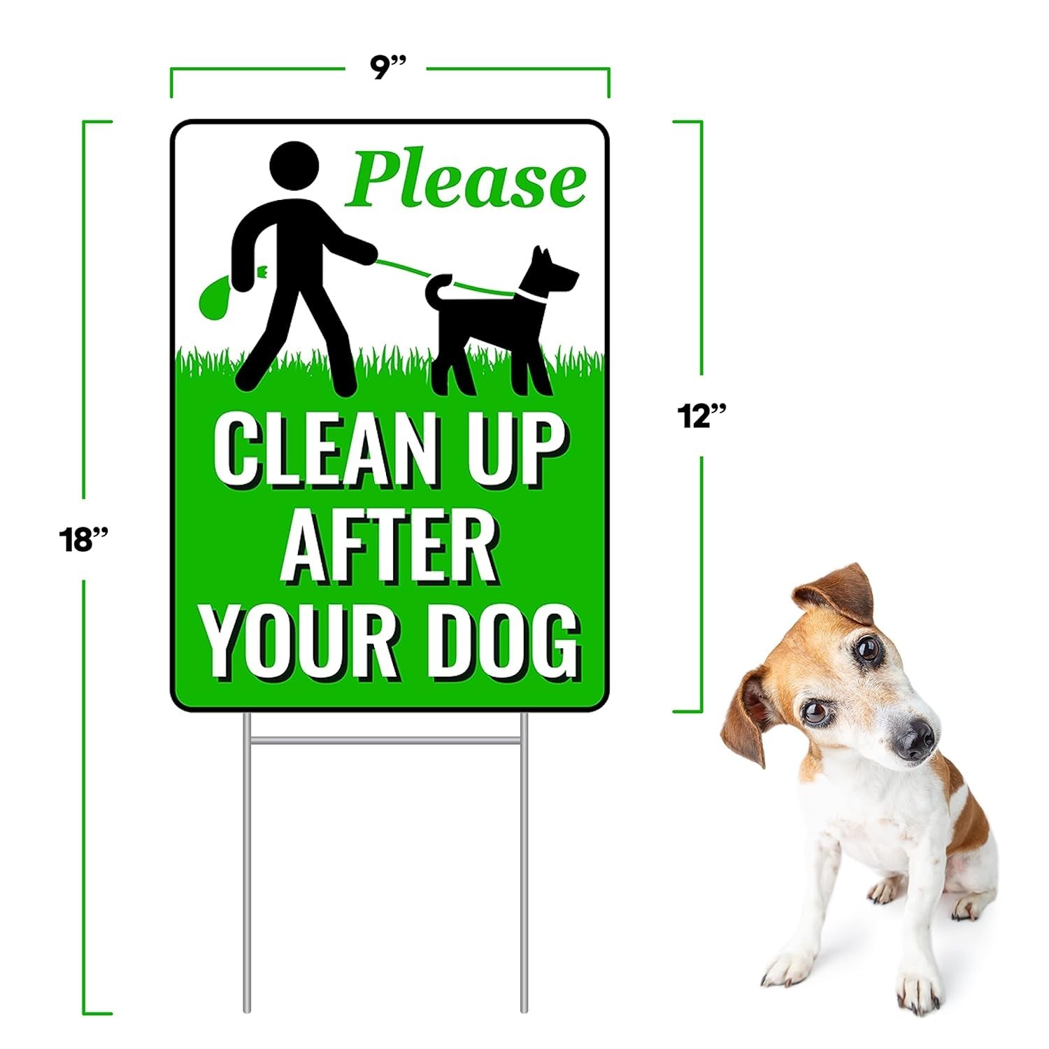 2-Pack Dog Poop Sign Metal H-Stake Yard Notice Weatherproof 12×9