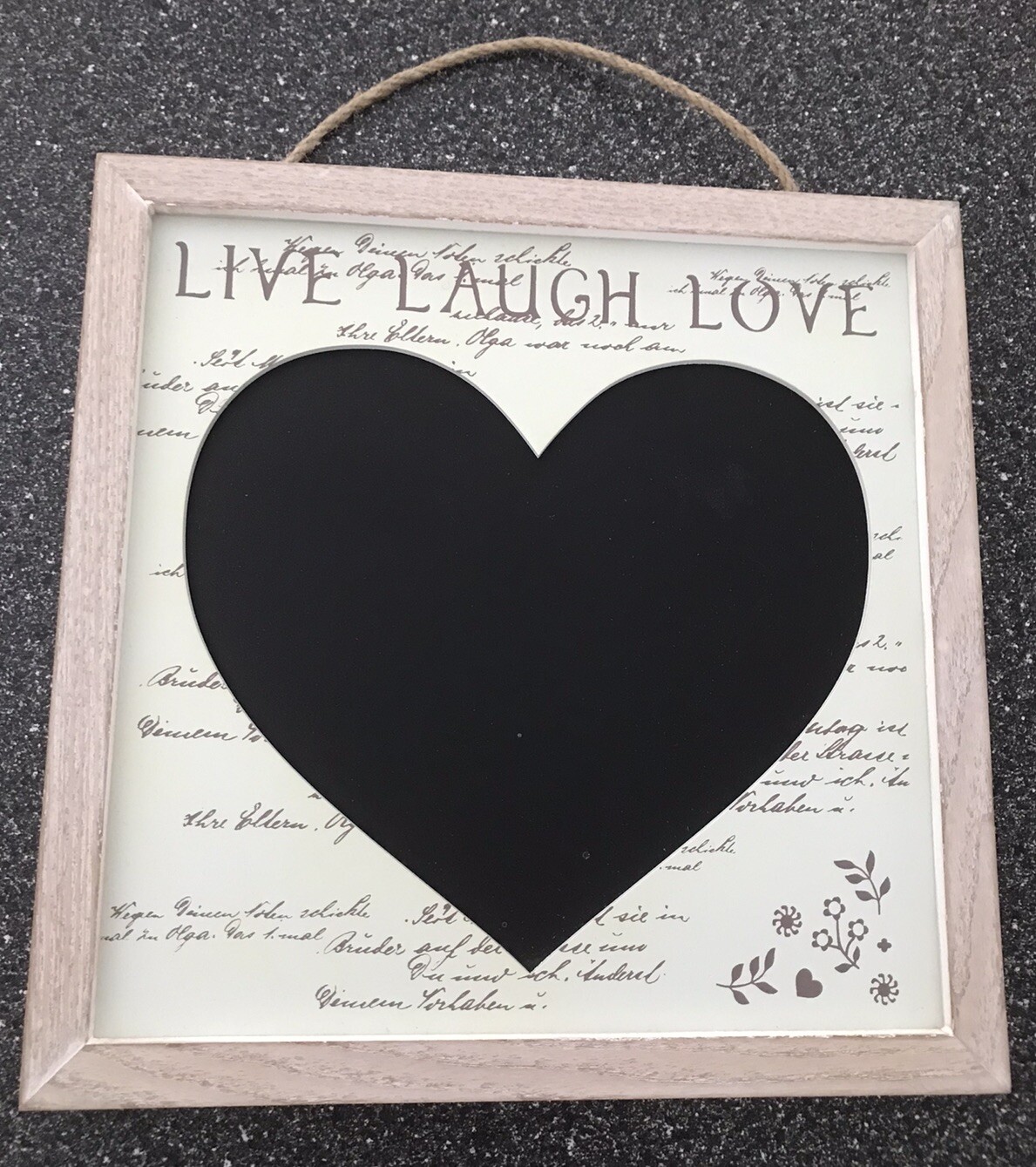 Live Laugh Love Wall Plaque With Heart Shaped Chalkboard 10 in. Wood Frame New