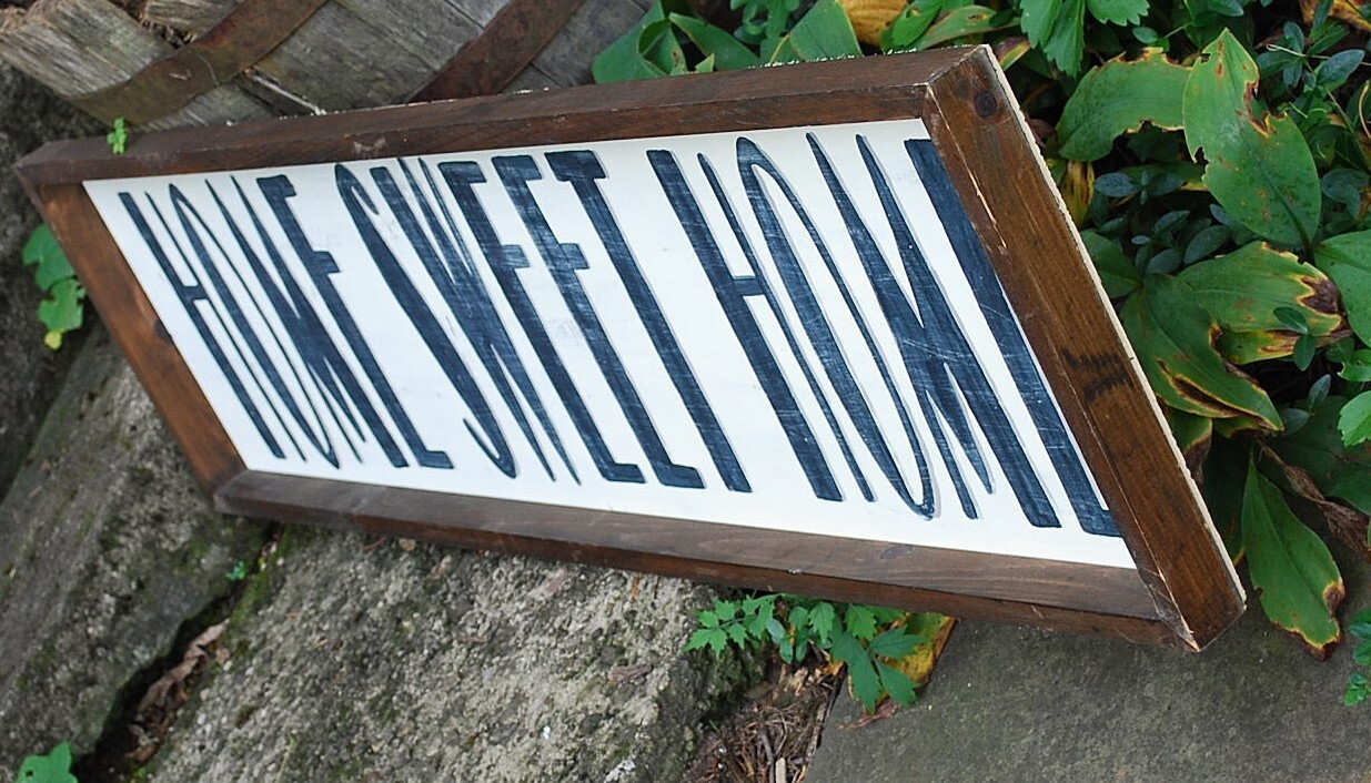 “HOME SWEET HOME” Large Hand Painted Wood Sign 48.5″ HEAVY FRAMED Horizontal