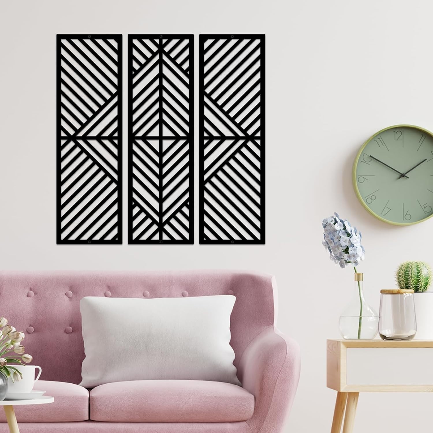 Contemporary Black Metal Wall Sculptures – Set of 3 Geometric Designs (22×22)