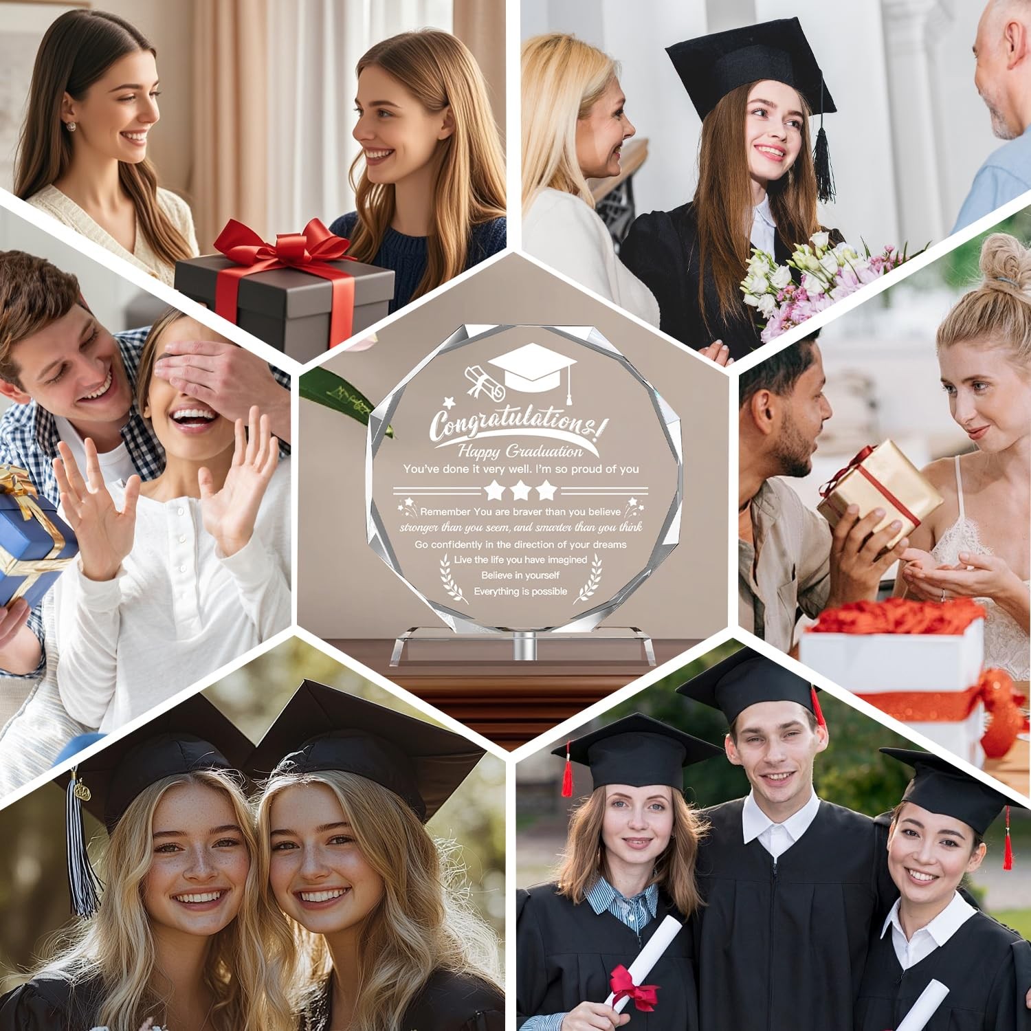 Class of 2026 Graduation Gift, 3D Laser Etched Crystal Octagon Decor, Congrat…