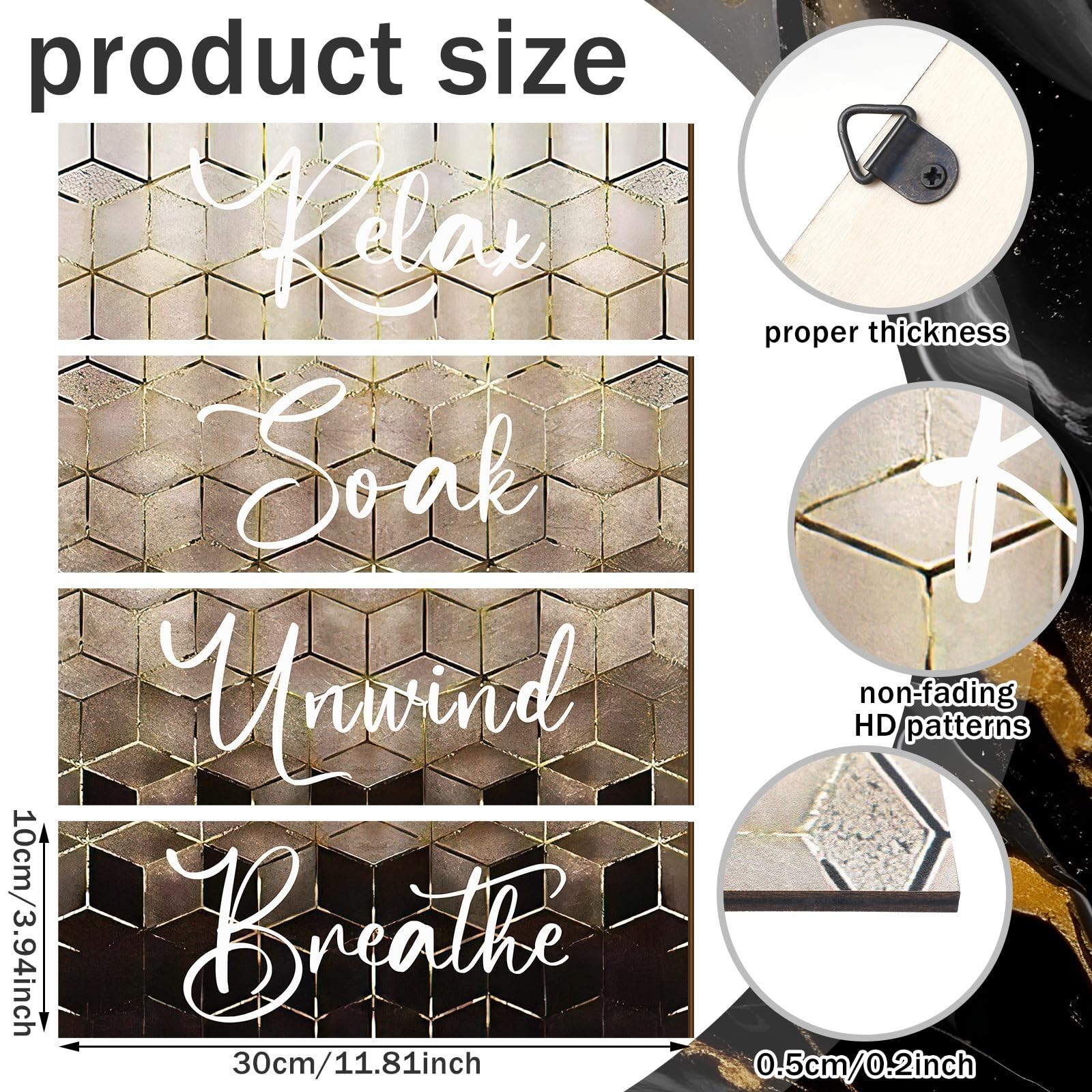 4 Pcs Brown Bathroom Wall Decorations Modern Gradient Wood Wall Art Beige Bat…