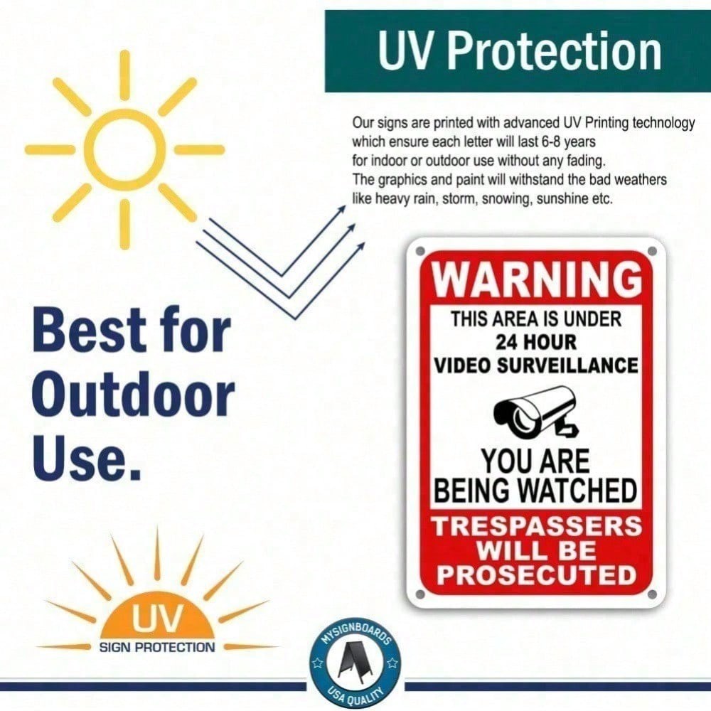 24 Hour Video Surveillance Metal Sign Weatherproof Security Warning Yard Outdoo