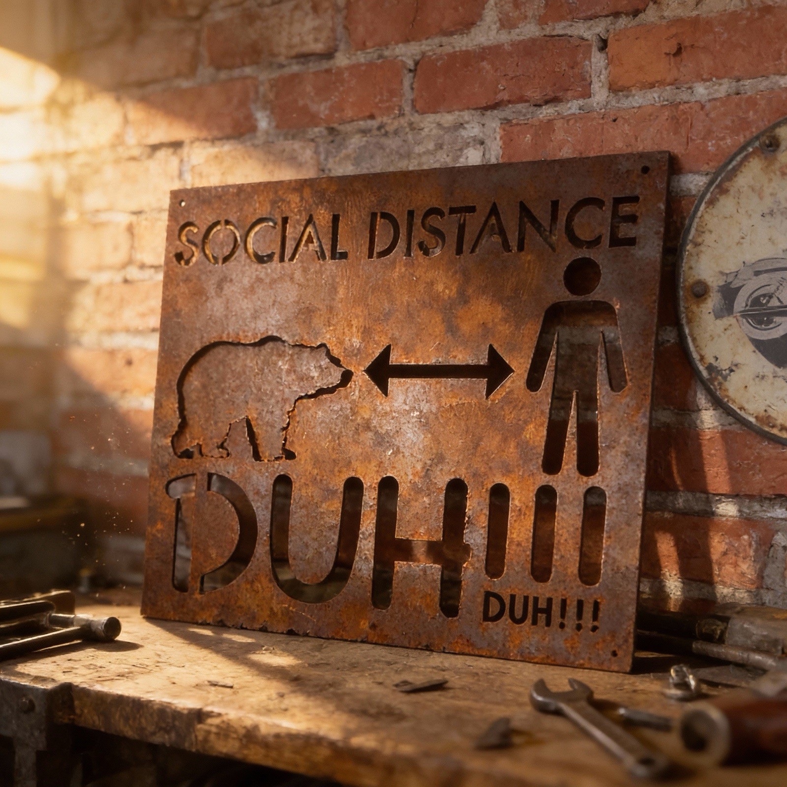 14X12 Funny Rusted “Social Distance Duh” Steel Sign…Made/USA…Ships Free!