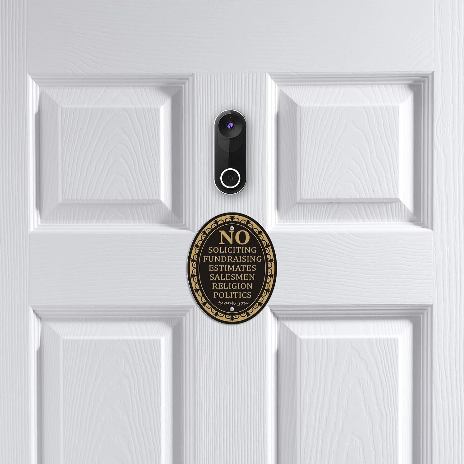 (2 Pack) Metal Self-adhesive No Soliciting Sign for Front Door – 6″ x 4.7″ Sm…