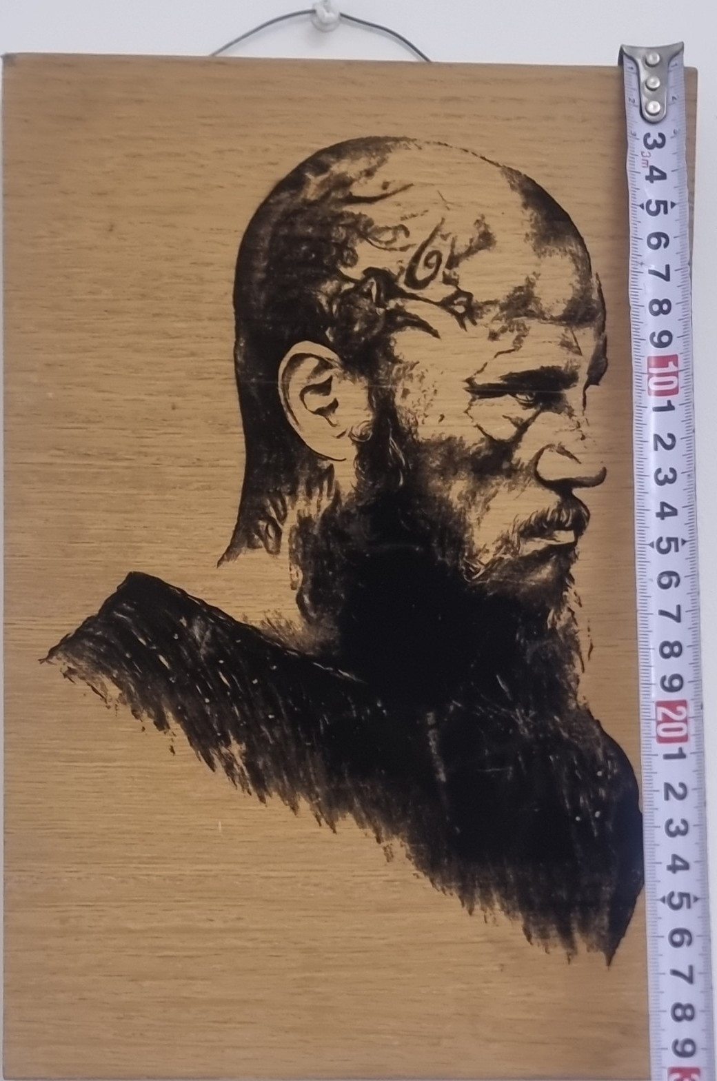Wood Portrait Art Hanging Plaque Sign, Brown/Black, Vertical Rectangle viking