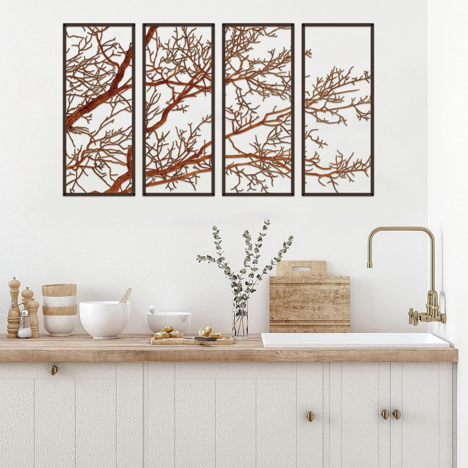 4 Pieces Tree of Life Metal Wall Decor, Black Tree Branch Metal Wall Art, Tre…